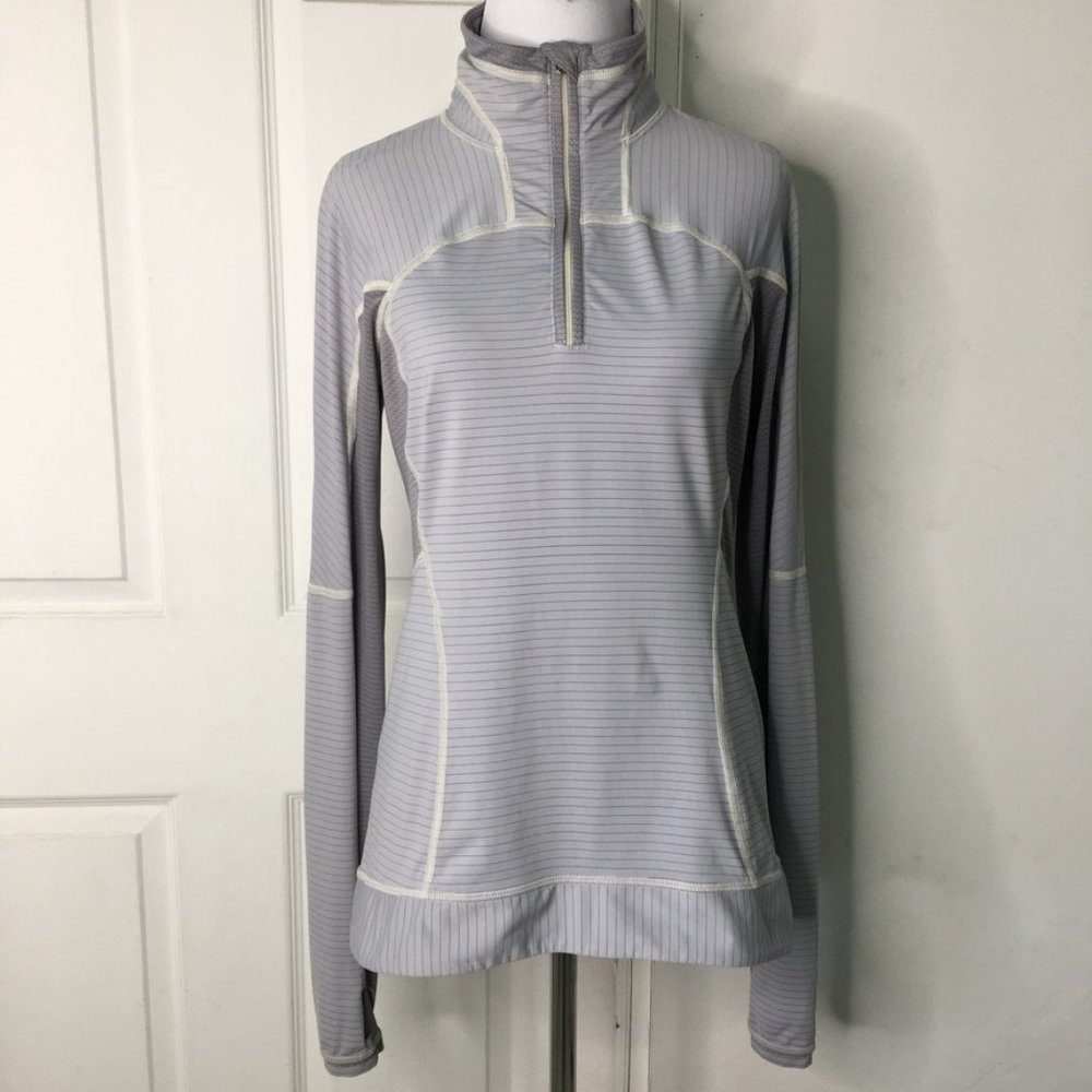 Lululemon Run Women’s Gray Striped 1/2 Zip Turtleneck Long Sleeve Shirt Size 8